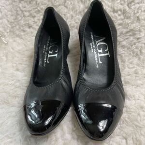 AGL Attilio Giusti Leombruni leather black Cap Toe Pump Shoes EUR SZ38.5